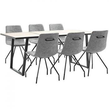 vidaXL Juego de Comedor 7 Piezas Cuero Sintético Mobiliario Hogar Decoración Casa Robusto Duradero Resistente Funcional Práctico Útil Gris Oscuro