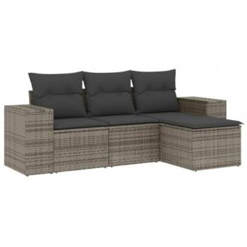 Set de Sofás de Jardín 4 Pzas con Cojines de Ratán Sintético Gris