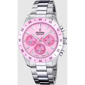 Reloj de mujer Festina Ceramic F20693/2 Rosa de acero plateado