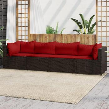 4-Piece Brown Poly Rattan Garden Lounge Set with Cushions