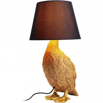 Lámpara de mesa Kare Animal Duck con pantalla de tela, poliresina dorada y pantalla negra 58c