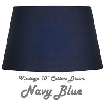 Pantalla de tambor para lámpara, de algodón suave azul marino, 25 cm, reversible, con adaptador para lámpara de techo o de pie Incluye adaptador para ajustarse a todos los tamaños de lámpara BC, SBC, ES y SES. Tamaño: 155 mm de alto x 250 mm de