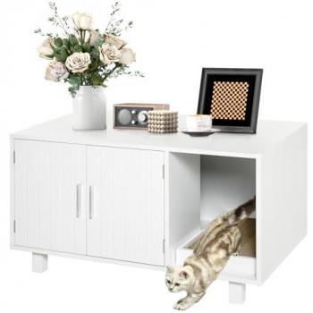 PawHut Arenero para Gatos Mueble con Puerta y Rascador, Caja de Arena para Gatos Interior 91x52x50,5 cm Blanco
