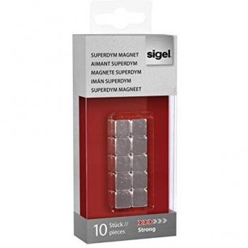 SIGEL GL193 Juego de 10 imanes cubos, neodimio N42, para pizarras magnéticas, 1x1x1 cm, plateado