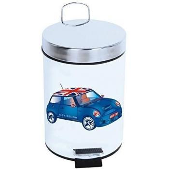 MSV Blue XS Mini Cubo de Basura con Pedal 3 L, Acero Inoxidable, Coche Azul, 25.6x16.5x16.5 cm