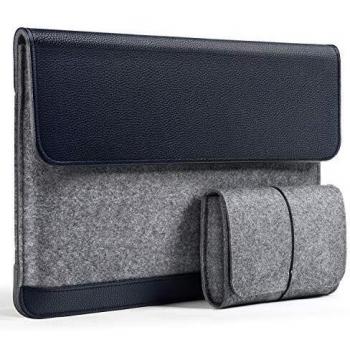 HOMIEE Bolso para Laptop Fieltro y Bolsa de Cuero PU, Estuche Protector para MacBook Pro/Acer/DELL/Lenovo/HP/Chromebook Maletín Portátil para Negocios Ultra Delgado de 15.6 Pulgadas Azul