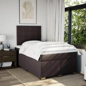 Cama Box Spring con Colchón de Tela Marrón Oscuro 120x200 cm