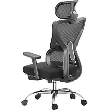 Hbada Silla de Oficina ergonómica, Silla giratoria con Respaldo Ajustable, Soporte Lumbar, reposacabezas y reposabrazos, Silla de Malla, Silla de Escritorio con reposapiés, Color Negro