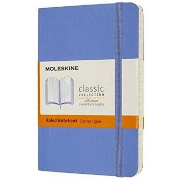 Moleskine - Cuaderno Clásico con Hojas de Rayas, Tapa Blanda y Cierre con Goma Elástica, Tamaño de Bolsillo 9 x 14 cm, Color Azul Hortensia, 192 páginas
