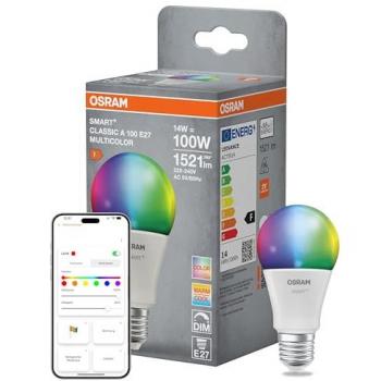 Bombilla LED inteligente E27 14W RGBW, 1521 lúmenes, compatible con WiFi, Alexa y Google Assistant
