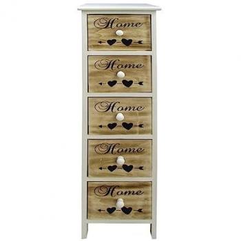 Cómoda Cajonera de Madera Blanco y Marrón, 5 Cajones, Estilo Escandinavo, Ahorra Espacio, Medidas: 91x26x30 cm
