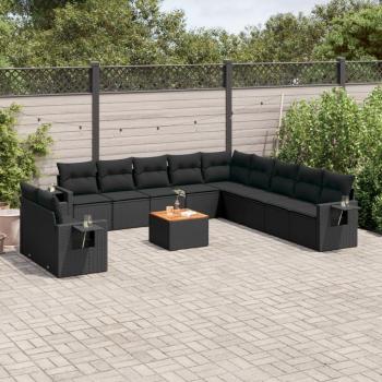 Conjunto de sofás de jardín 12 PCs con almohadas negras en Polyrattan