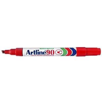 Rotulador permanente Artline EK-90, pack de 3 unidades en color rojo con punta biselada de 2-5 mm - Resistente al agua y secado rápido - Ideal para papel, metal y cristal