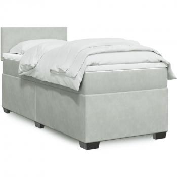 Cama box spring blanda con colchón de terciopelo gris claro 80x200 cm