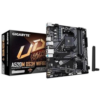Gigabyte A520M DS3H WiFi6E Micro ATX Motherboard - Supports AMD Ryzen 5000 Series AM4 CPUs, Up to 4733MHz DDR4 (OC), PCIe 3.0 M.2,