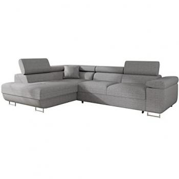 Sofá rinconero Comfivo S100, gris, con función de descanso y caja de ropa de cama, 274x203x70cm