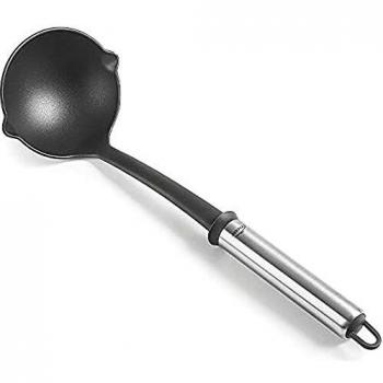 Lacor Cacillo Nylon Due, Cucharón para Servir, Utensilio Cocina, Mango en Acero Inoxidable, Libre de BPA, Capacidad de 100 ml, Largo: 36.5 cm, Ø10, Negro, Naylon