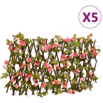 Enrejado Expandible de Hiedra Artificial Rosa Oscuro 5 Piezas 180x20cm