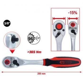 Carraca reversible industrial 3/8'' KSTOOLS 935.3890, 100 dientes, par de apriete de 65Nm