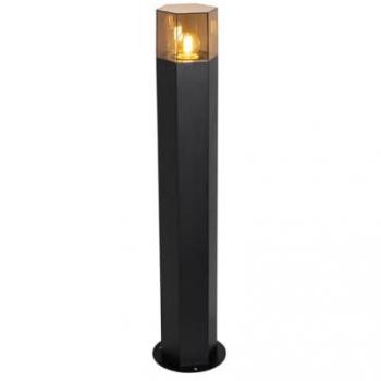 Lámpara de pie exterior moderna negra con pantalla ahumada hexagonal de 70 cm - Denmark, aluminio y plástico, adecuada para LED, máx. 1 x 15 Watt
