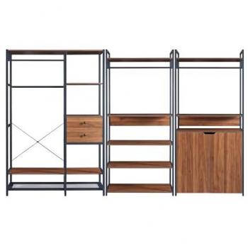 Conjunto de 3 Percheros Larem con 2 Cajones, 7 Estantes y 1 Compartimento - Negro/Efecto Nogal