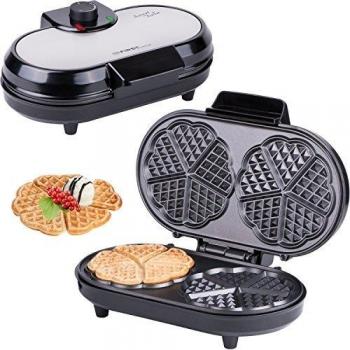 Gofrera con 10 Gofres en forma de corazón | corazoncitos | Gofrera | Gofrera doble corazón |Termostato | ajuste continuo de tueste | luces indicadoras | negro plata | 1000 W |
