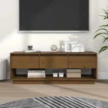 Soporte para TV Ambrato de madera maciza de pino marrón miel 110,5x34x40 cm