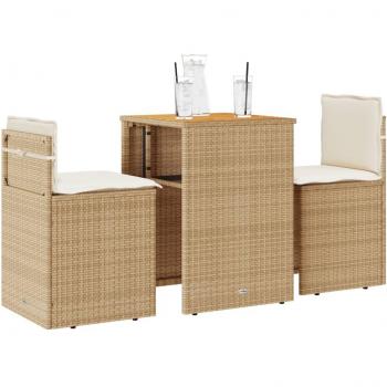 Conjunto de jardín 3 piezas Polyrattan con almohadas beige