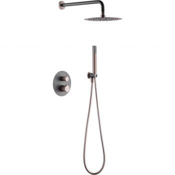 Conjunto de ducha empotrado termostático Line gris mate champagne Imex Products