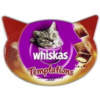 Whiskas Temptations Snacks para Gatos - Salmón y Vacuno - Pack Variado (12 x 60 g)