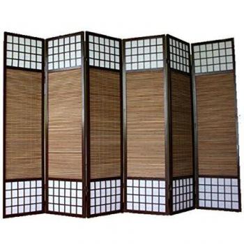 Biombo marrón de 6 paneles en madera y bambú 264x175 cm