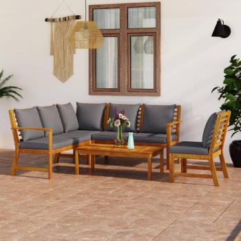 5 Piece Solid Acacia Wood Garden Lounge Set with Cushions