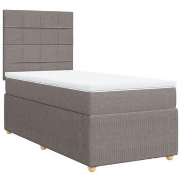 Marco de cama box spring con colchón de muelles 90x200 cm en tela gris taupe