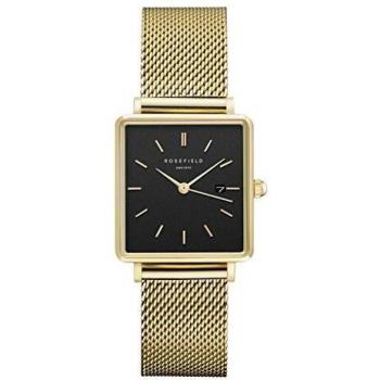 Rosefield Reloj Mujer The Boxy de Oro: Caja de Reloj Cuadrada de 26 * 28 mm con Esfera Negra y Correa de Oro - QBMG-Q06