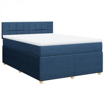 Cama Box Spring con colchón de tela azul 140x200 cm