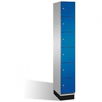 Armario de Compartimentos Bajo Llave C+P Cambio 6 Secciones, Puertas de Acero, Color Blanco Aluminio y Azul Enziano
