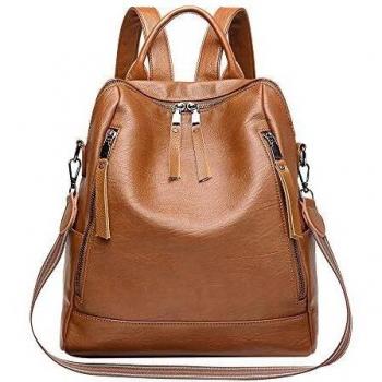 Tisdaini® Bolsos Mochila Mujer moda antirrobo casual viaje cuero escolares mochila Marrón