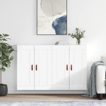 Armarios de pared 2 uds madera de ingeniería con manija de puerta en cuero, mueble de almacenaje para salón, buffet para salón, armario auxiliar y armario de almacenamiento en color blanco brillante Vidaxl