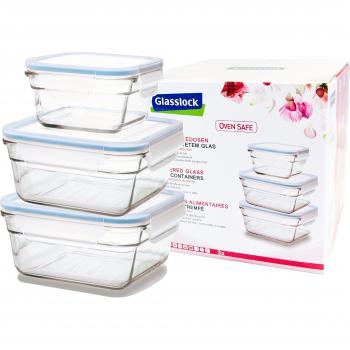 Set de 3 Recipientes Cuadrados de Vidrio Templado Aptos para Horno - 0.4L y 0.9L