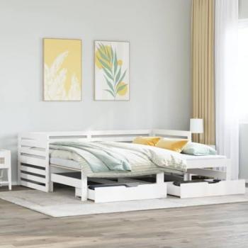 Sofá cama con cajones de madera maciza de pino blanco 90x200 cm sin colchón