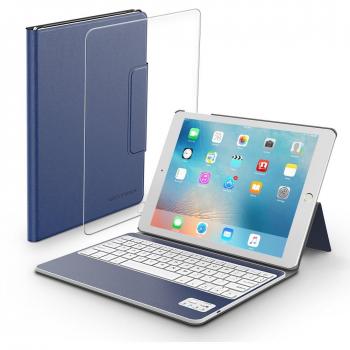 iPad Carcasa-Carcasa-teclado con teclado bluetooth extraíble y protector de pantalla de cristal templado, Vastdon carcasa ligera con stand y luz para nuevo Apple iPad Pro 10,5 pulgadas 2017 Tablet
