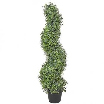 Planta Artificial Buxus Espiral en Maceta Negra 98 cm para Interior y Exterior, Hoja de Plástico, Construcción Metálica