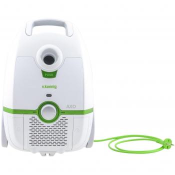 H.Koenig Aspiradora con Bolsa Potente, Capacidad 3 L, Filtro HEPA, Regulador de Potencia, Tecnología Silenciosa 76 Decibelios AXO700, Acero Inoxidable, Verde, Blanco