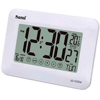 Sami-LD12504B Reloj Sobremesa Digital SAMI con Pantalla LCD, Luz LED Blanca y Dígitos XL. Temperatura, Alarma y Temporizador de Siesta. Color Blanco.