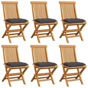 Sillas de jardín con almohadas antracita 6 piezas de teca maciza