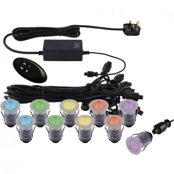 Foco empotrable jardín 10 bombillas Policarbonato Transparente Ikonpro - Luz led integrada de 10 luces empotradas para exteriores, acero inoxidable pulido, transparente IP67