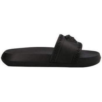 Versace Men's Black Palazzo Rubber Slides with Medusa Detail, Size 10 US (43 IT)
