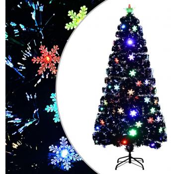 Árbol de Navidad con Copos de Nieve LED Fibra Óptica Negro 150 cm