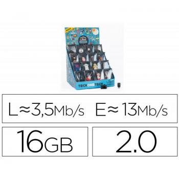 TechOneTech Fantasía 3D Memorias USB 2.0 de 16GB - Expositor con 16 Unidades de Diseños Variados