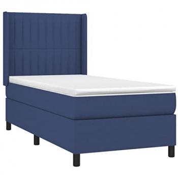 Cama box spring con colchón y luces LED de tela azul 100x200 cm